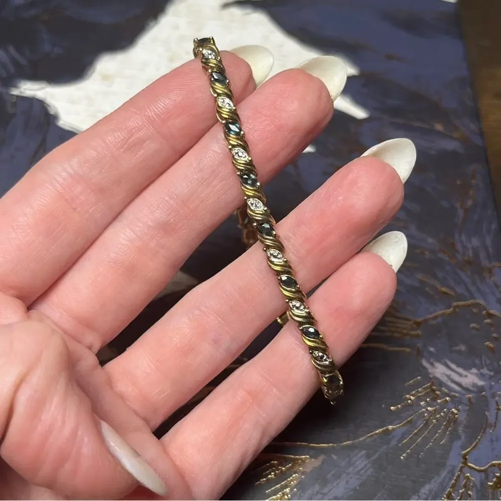 Vintage 80s Gold Vermeil and 925 Sterling Silver Faux Diamond Tennis Bracelet D1